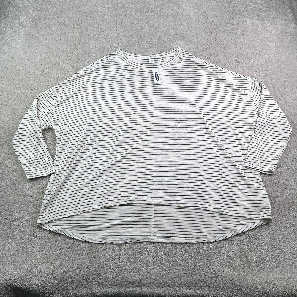 NEW Old Navy Shirt Womens XL White Black Striped Luxe Slub Tee Drop Shoulder NWT